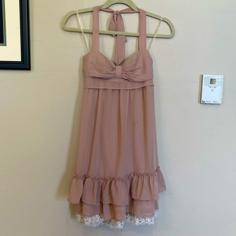 Johnny M Pink Babydoll Lace Halter Dress